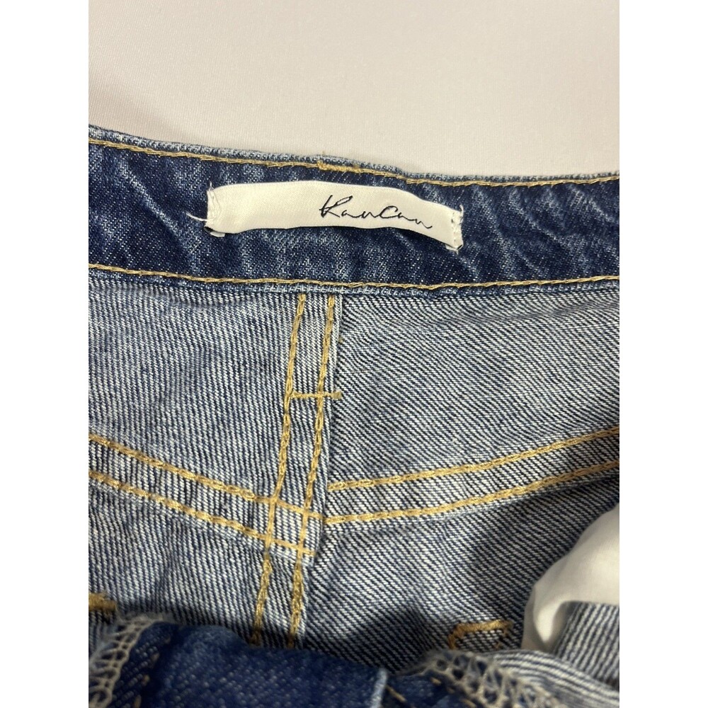 KanCan Distressed High Waisted Denim Shorts Medium Blue Wash Size 29 - Picture 5 of 13
